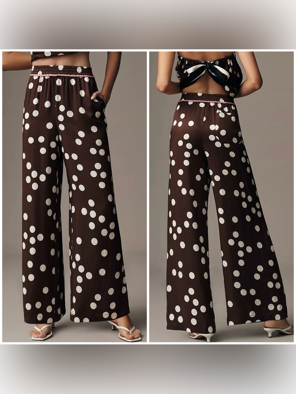 Anthropologie Brown Wide-Leg Polka Dot Pants